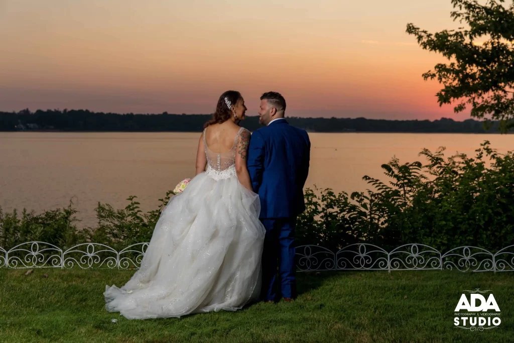 waterfront wedding couple photo